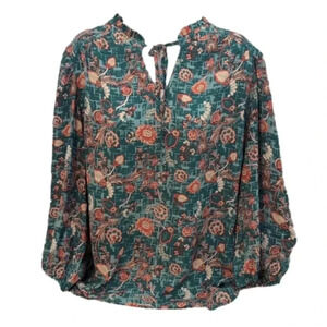 Cynthia Rowley women's floral ruffle neck long sleeve blouse
